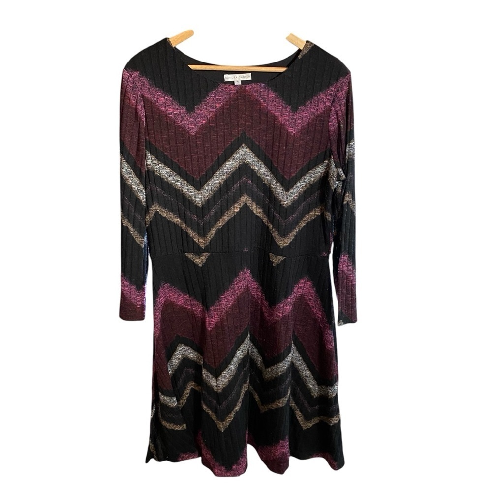 Sandra Darren Women's Dress Midi Scoop Neck Chevron Print Stretch Knit Tunic 16